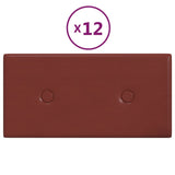 Paneles de pared Vidaxl 12 PCS 0.54 m² 30x15 cm Vino de cuero artificial rojo