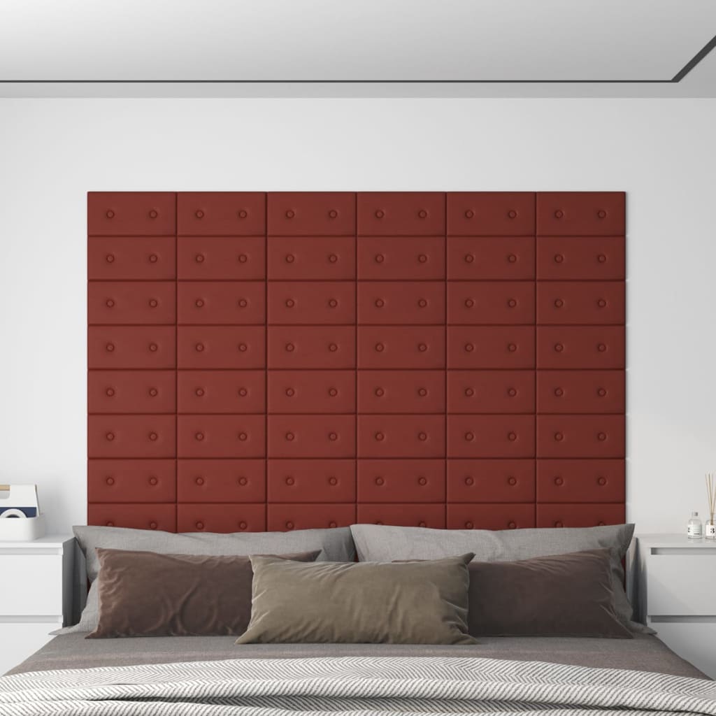 Paneles de pared Vidaxl 12 PCS 0.54 m² 30x15 cm Vino de cuero artificial rojo