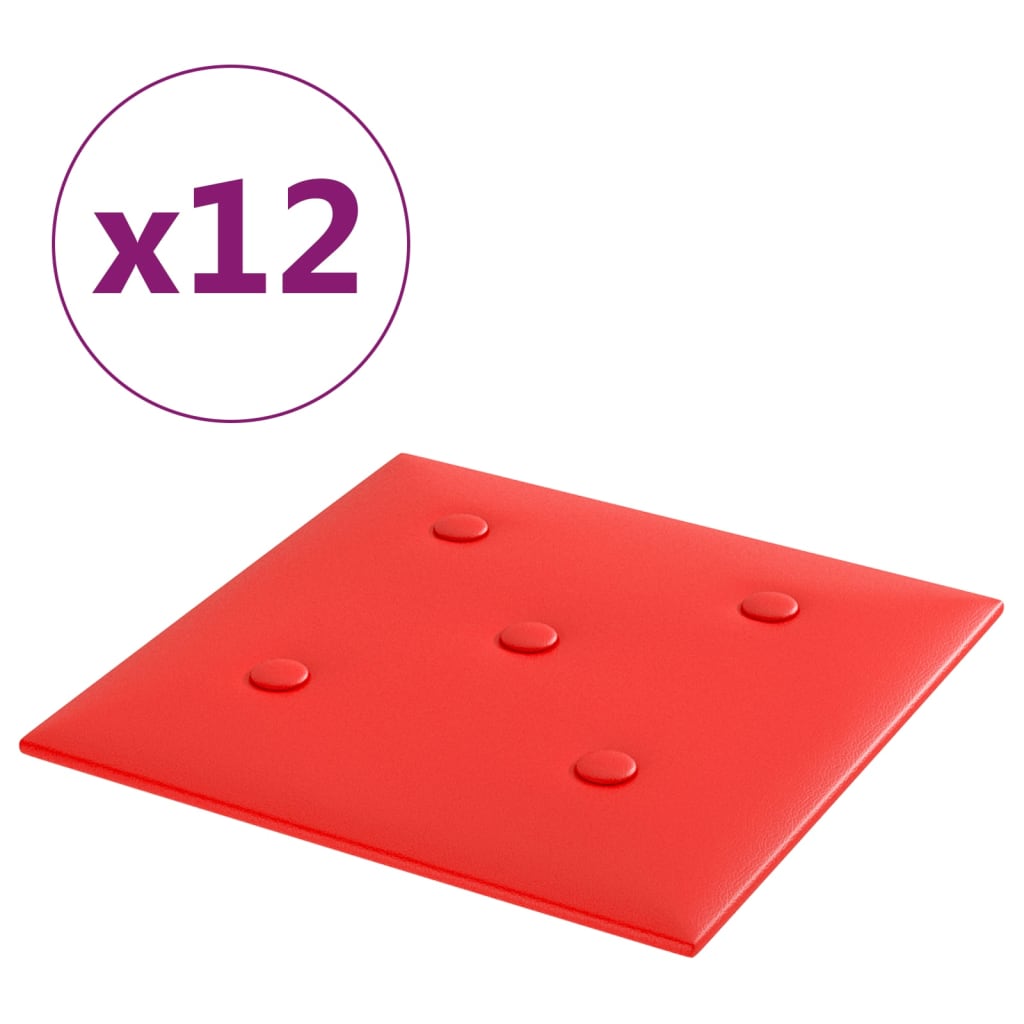 Vidaxl wandpanelen 12 st 1,08 m² 30x30 cm kunstleer rood