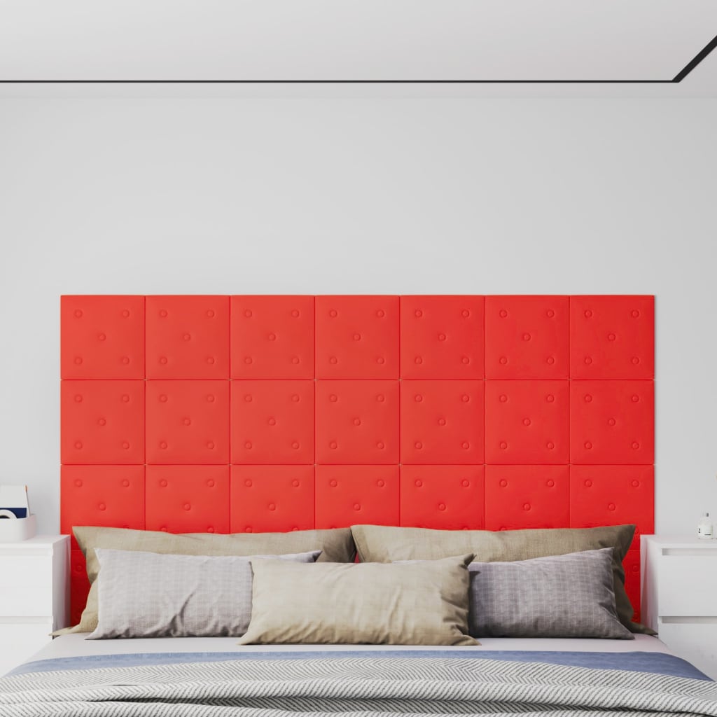 Paneles de pared Vidaxl 12 St 1.08 m² 30x30 cm de cuero artificial rojo