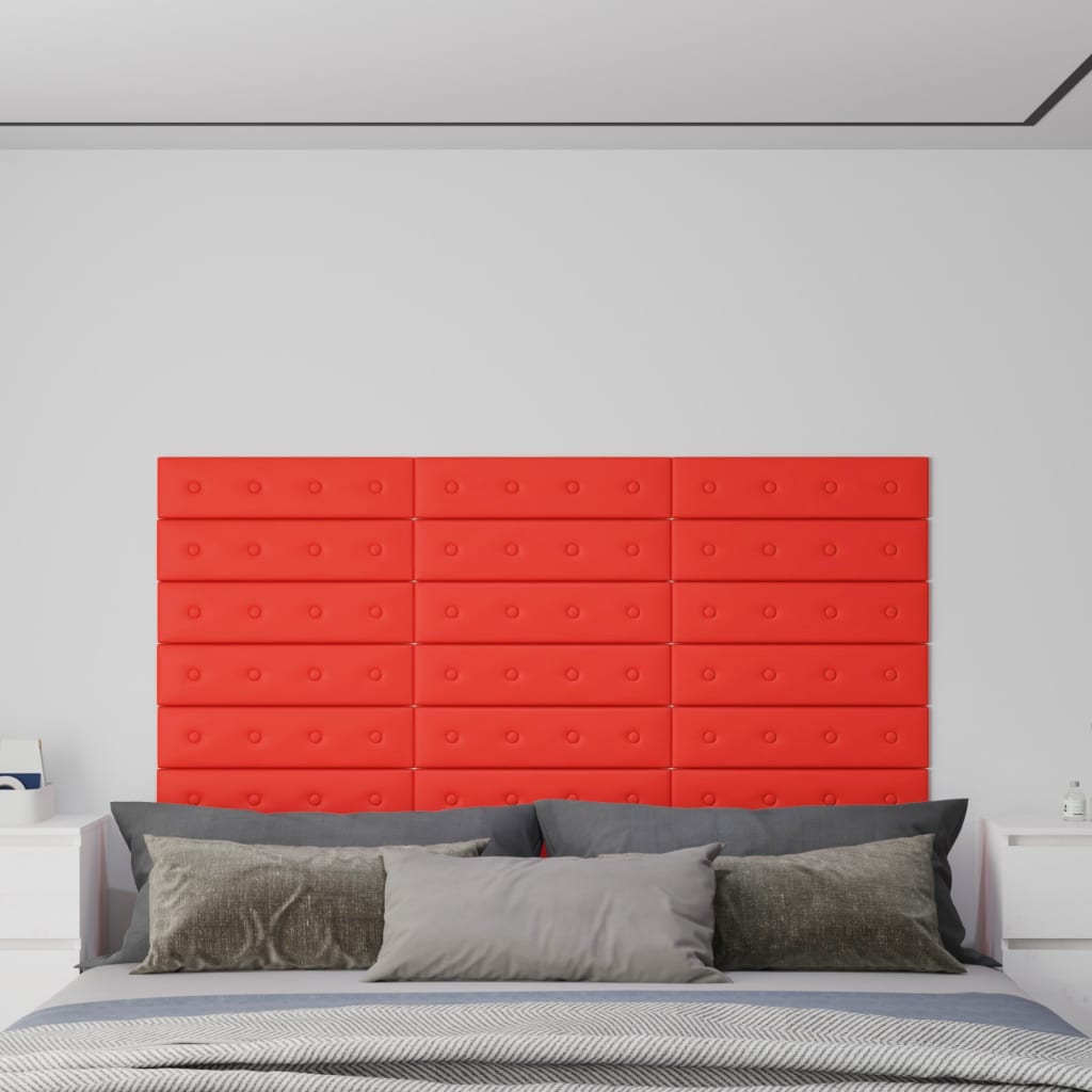 Vidaxl Wall panels 12 st 1.08 m² 60x15 cm artificial leather red