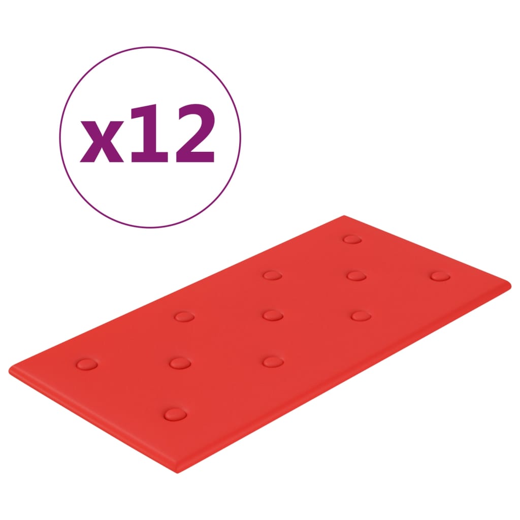 Paneles de pared Vidaxl 12 st 2.16 m² 60x30 cm de cuero artificial rojo