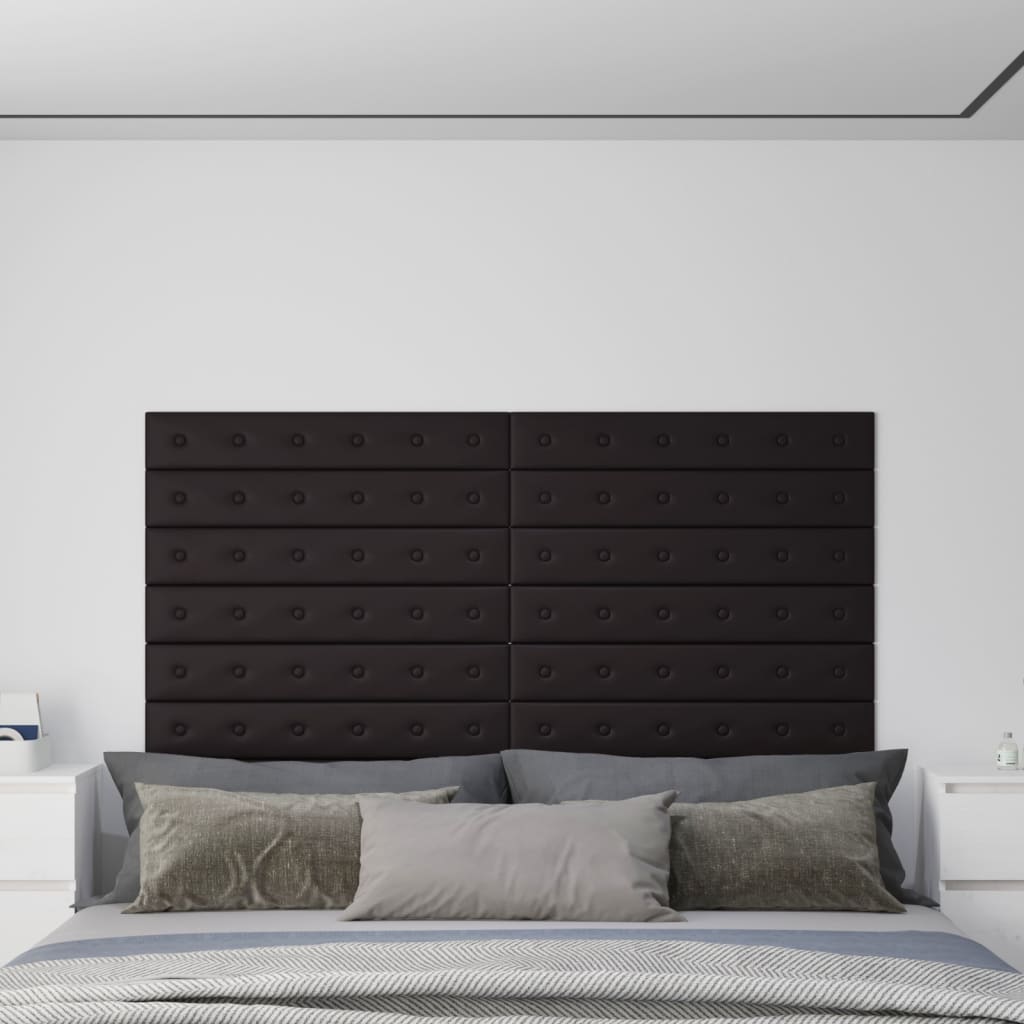 Paneles de pared Vidaxl 12 st 1.62 m² 90x15 cm de cuero artificial negro