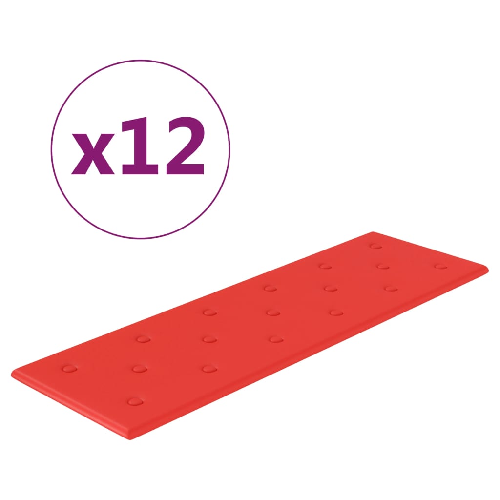 Vidaxl väggpaneler 12 st 3,24 m² 90x30 cm konstgjorda läderröd