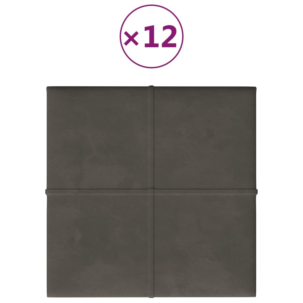 Panneaux muraux vidaxl 12 st 1,08 m² 30x30 cm en velours gris foncé