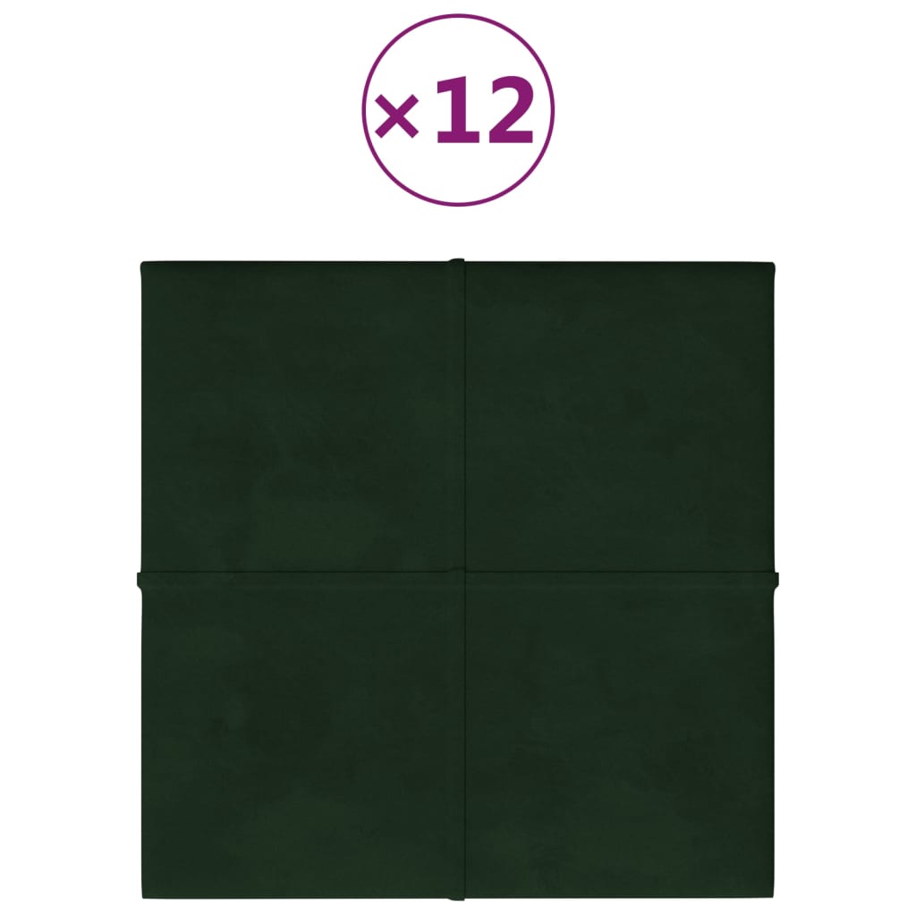 Paneles de pared Vidaxl 12 ST 1.08 m² 30x30 cm Velvet verde oscuro