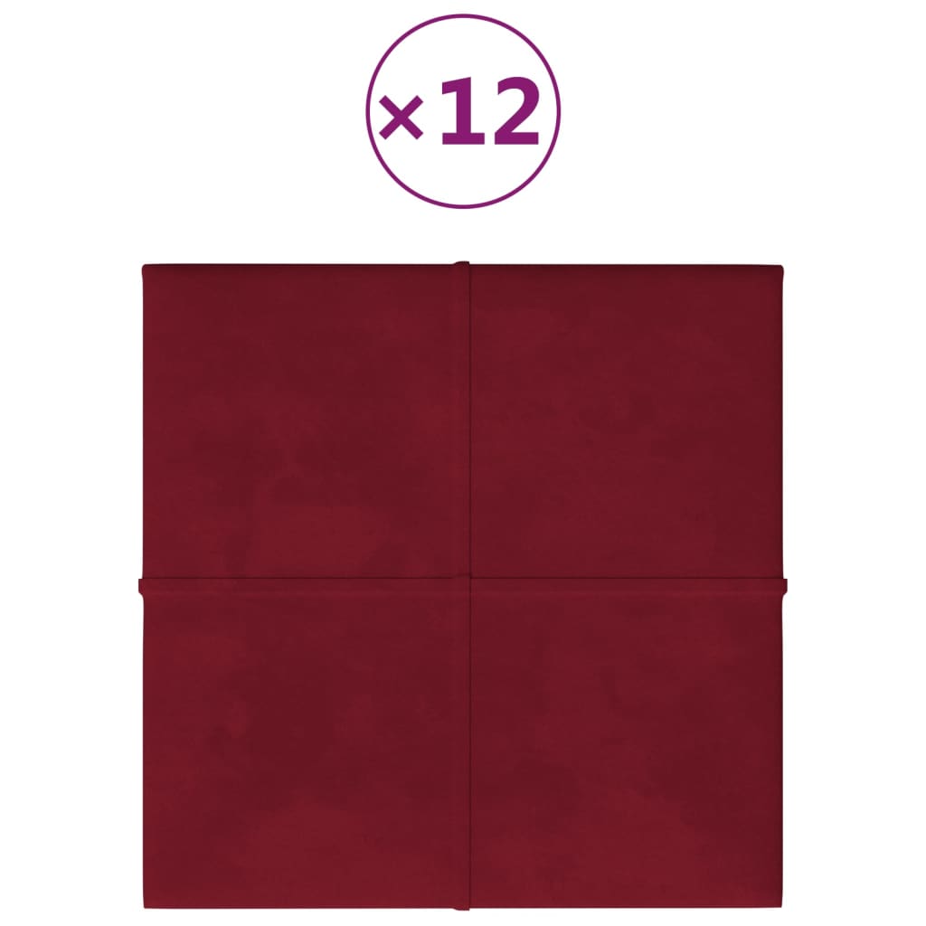 Vidaxl Wall panels 12 st 1.08 m² 30x30 cm velvet wine red