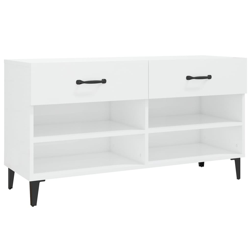 Gabinete de zapatos Vidaxl 102x35x55 cm de madera procesada de alto brillo blanco