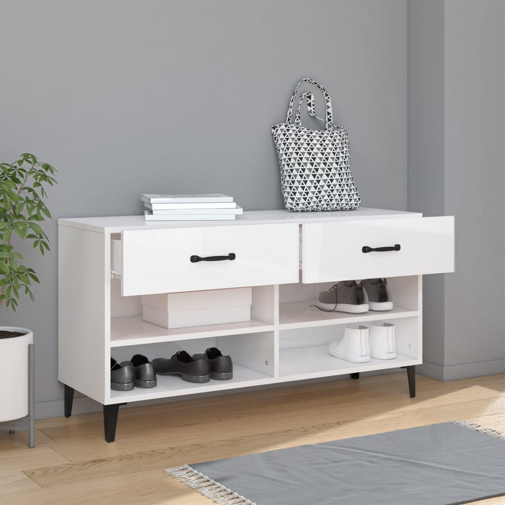 Armoire à chaussures Vidaxl 102x35x55 cm en bois de bois haut blanc