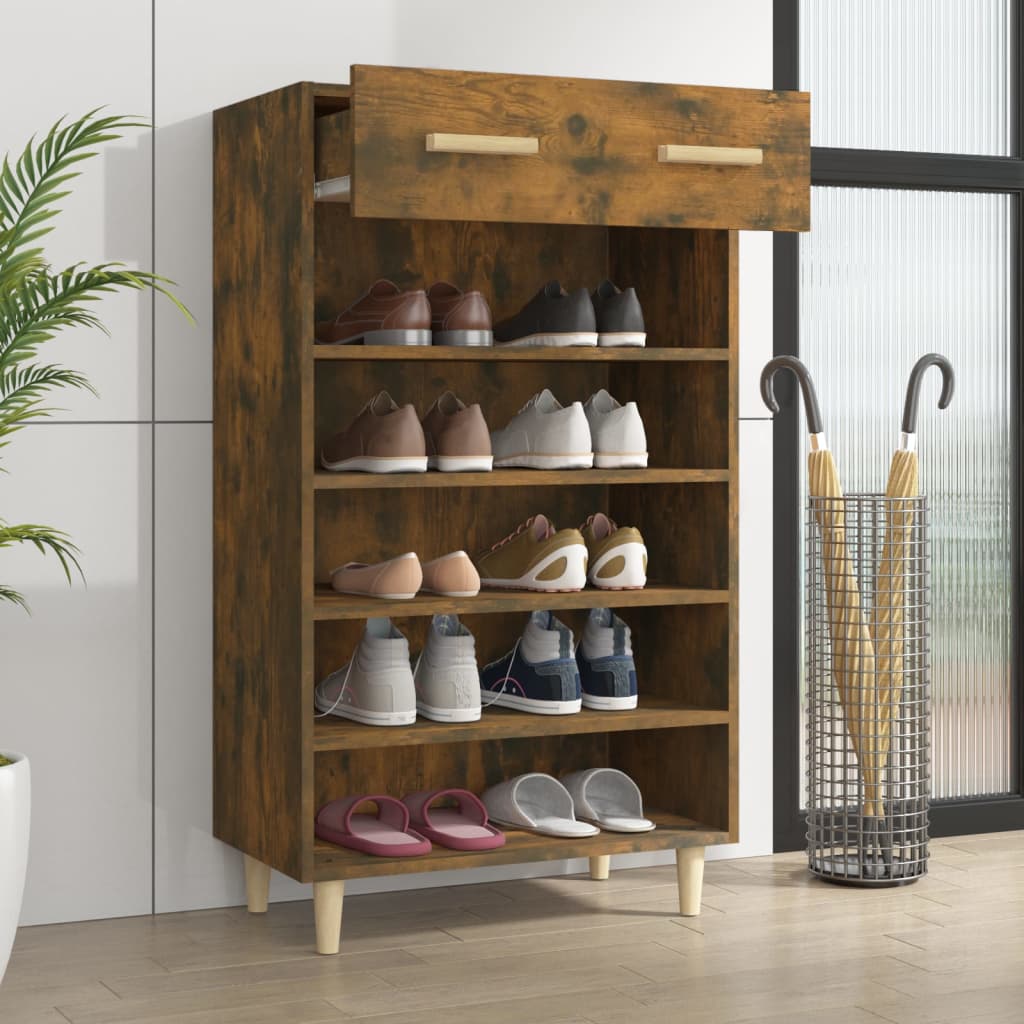 Armoire à chaussures vidaxl 60x35x105 cm en bois de bois de chêne fumé coloré