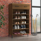 Vidaxl Shoe Cabinet 60x35x105 cm skåret træbrun eg farve