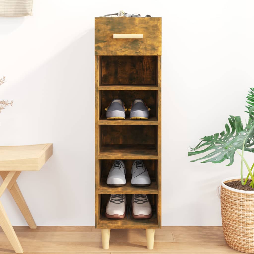 Armoire à chaussures Vidaxl 30x35x105 cm en bois de bois de chêne fumé coloré