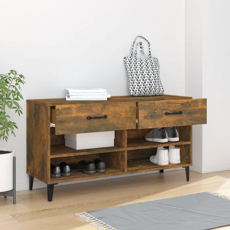 Armoire à chaussures Vidaxl 102x35x55 cm en bois de bois de chêne fumé coloré