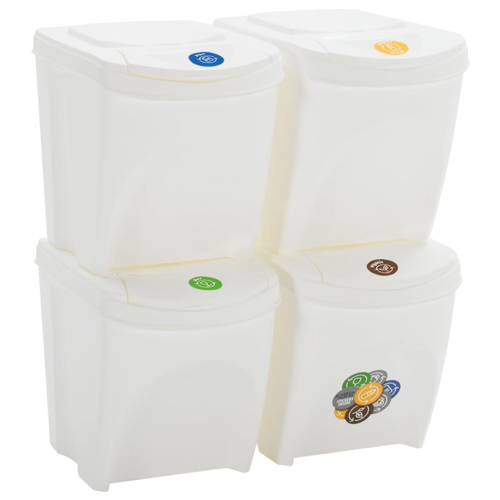 Vidaxl Garbage Cans 4 St Empilable 100 L Polypropène blanc