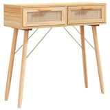 Vidaxl wandtafel 80x30x75 cm massief grenenhout en natuurlijk rattan