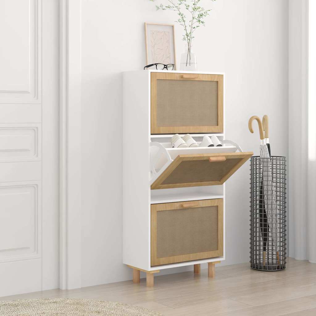 Vidaxl Cabinet da scarpe 52x25x115 cm Legno trasformato e ovviamente Rattan White