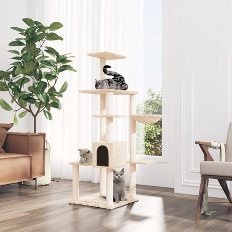 Vidaxl Cat Furniture avec Sisal Scratch Posts 142 cm Crème -Colored