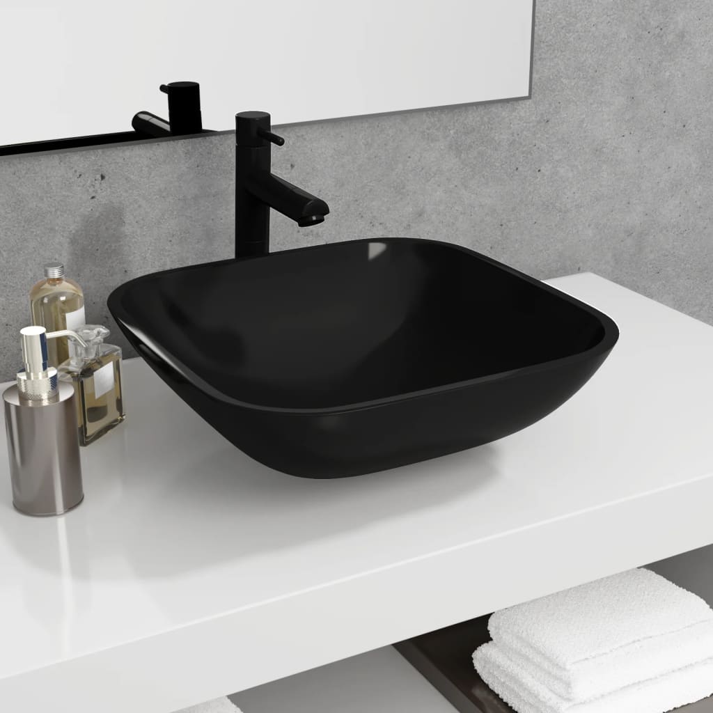 Vidaxl Washbasin 42x42x14 cm szklany czarny