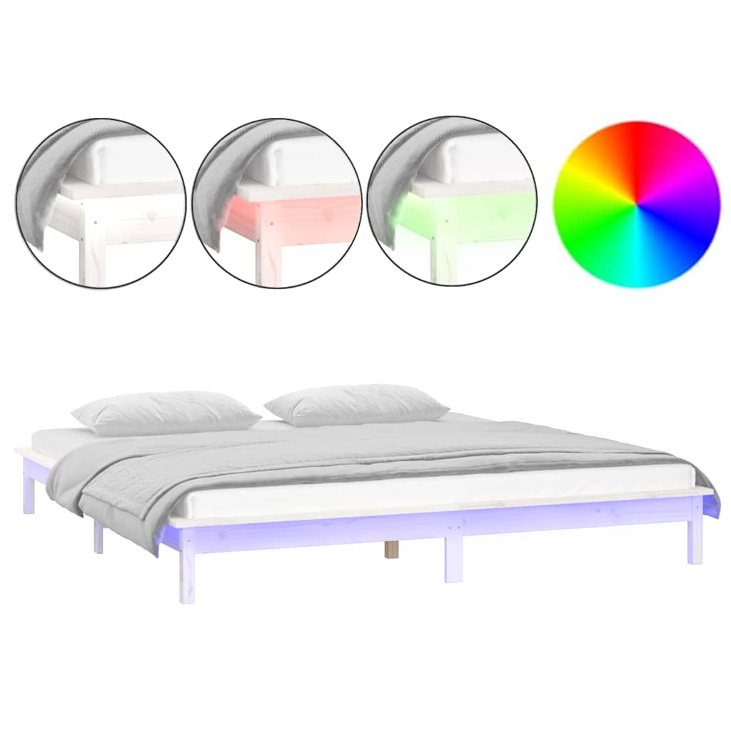 Vidaxl bedframe led massief hout wit 160x200 cm