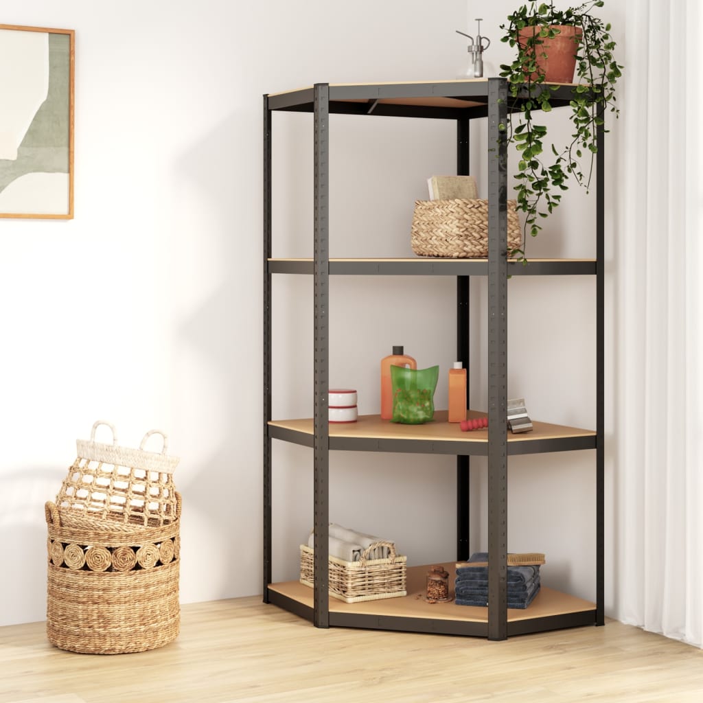 Vidaxl Späichere Rack 4-Layer Stahl an verschafft Holz Anthetracite-faarweg