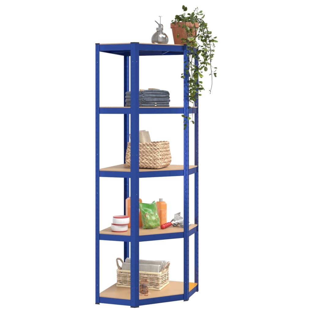 Vidaxl Hoekrek en acier de 5 couches et bleu en bois transformé
