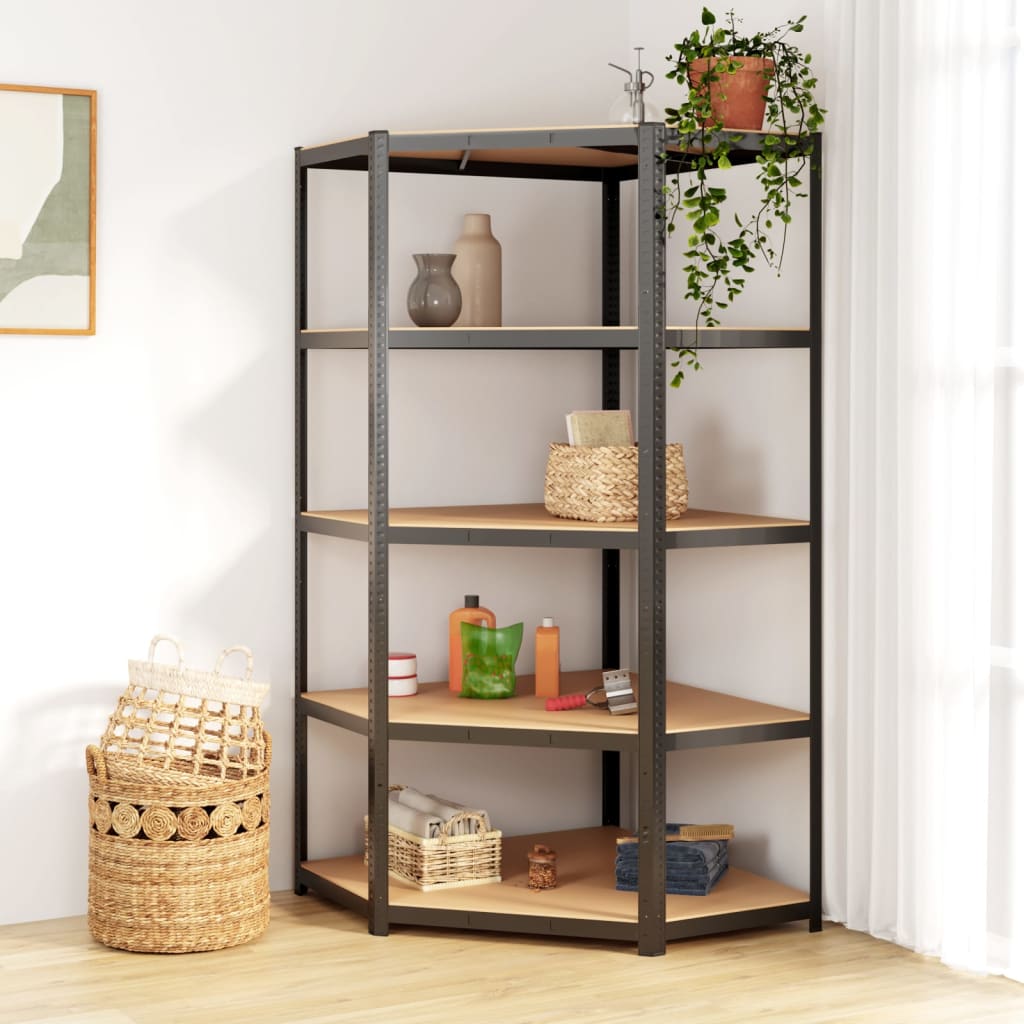 Vidaxl Hoekrek 5 couches en acier protégé en bois de couleur anthracite