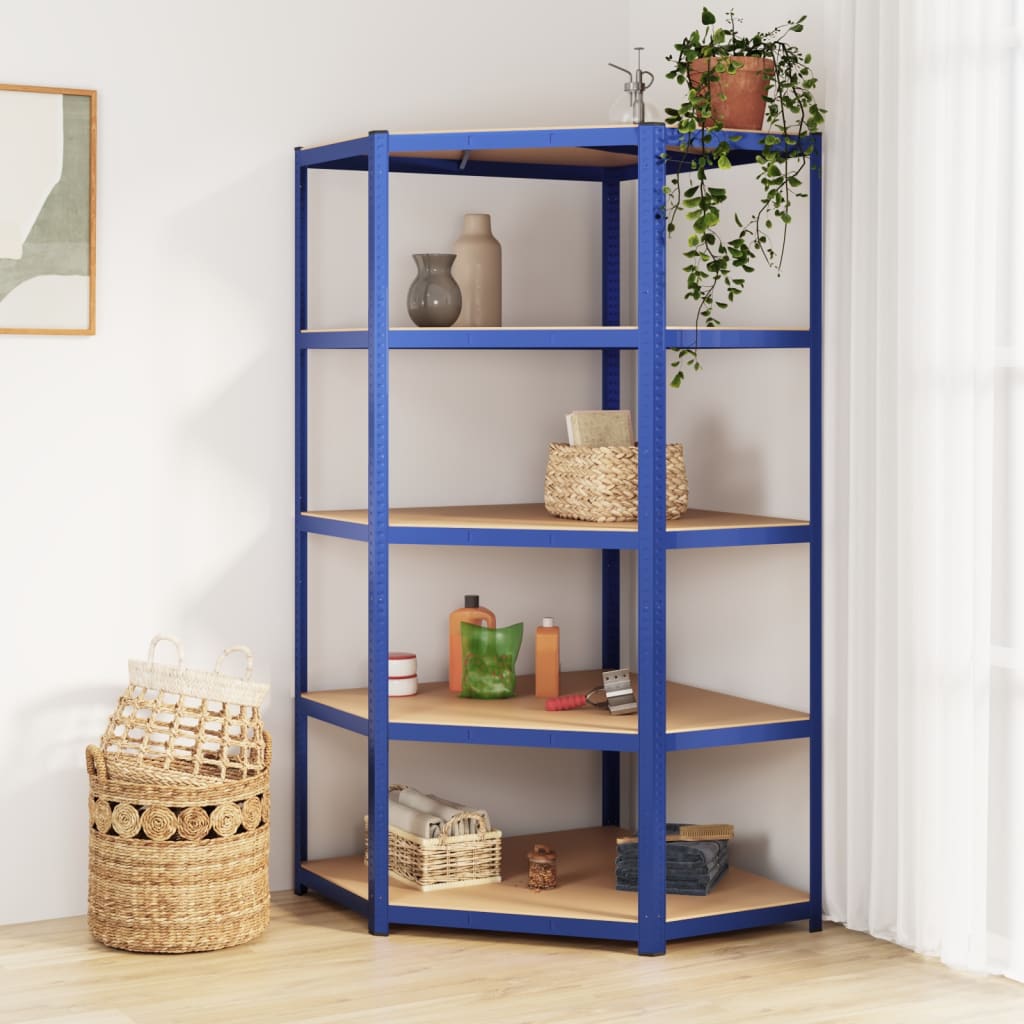 Vidaxl Hoekrek en acier de 5 couches et bleu en bois transformé