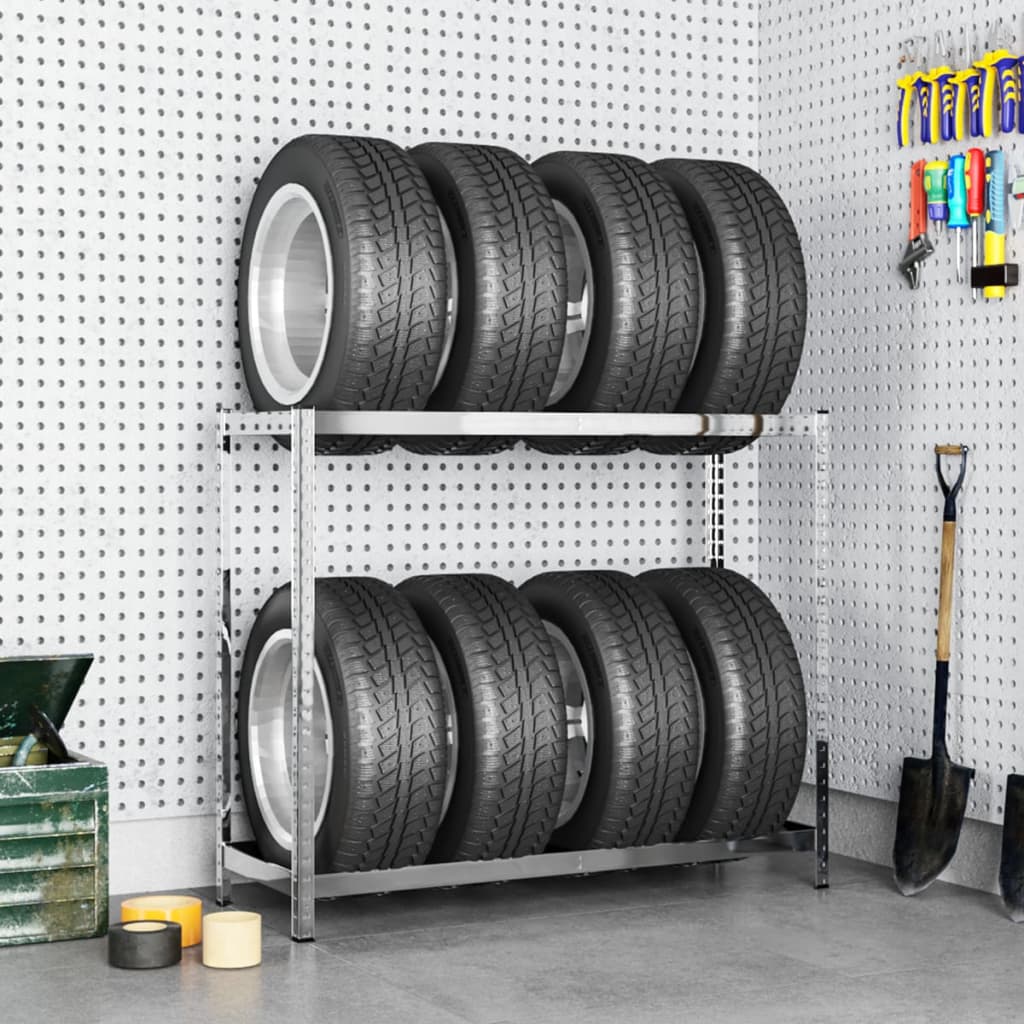 Vidaxl Tire Rack 2-lag 110x40x110 cm stål sølvfarget