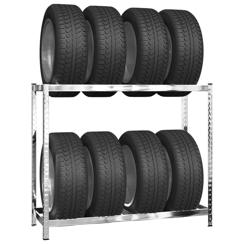 Vidaxl Tire Racks 2-lags 2 PCS 110x40x110 cm stål sølvfarget