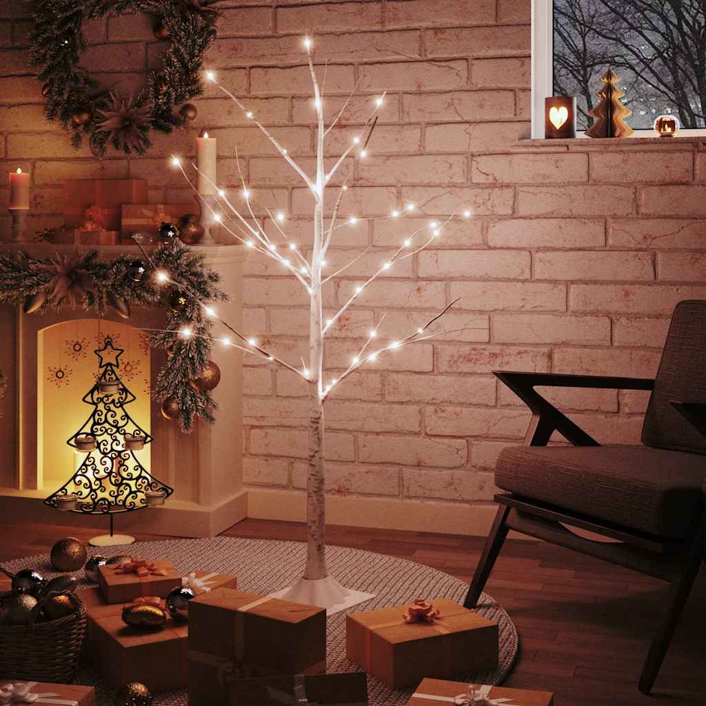 VidaXL bouleau LED 48 LED blanc chaud 120 cm blanc
