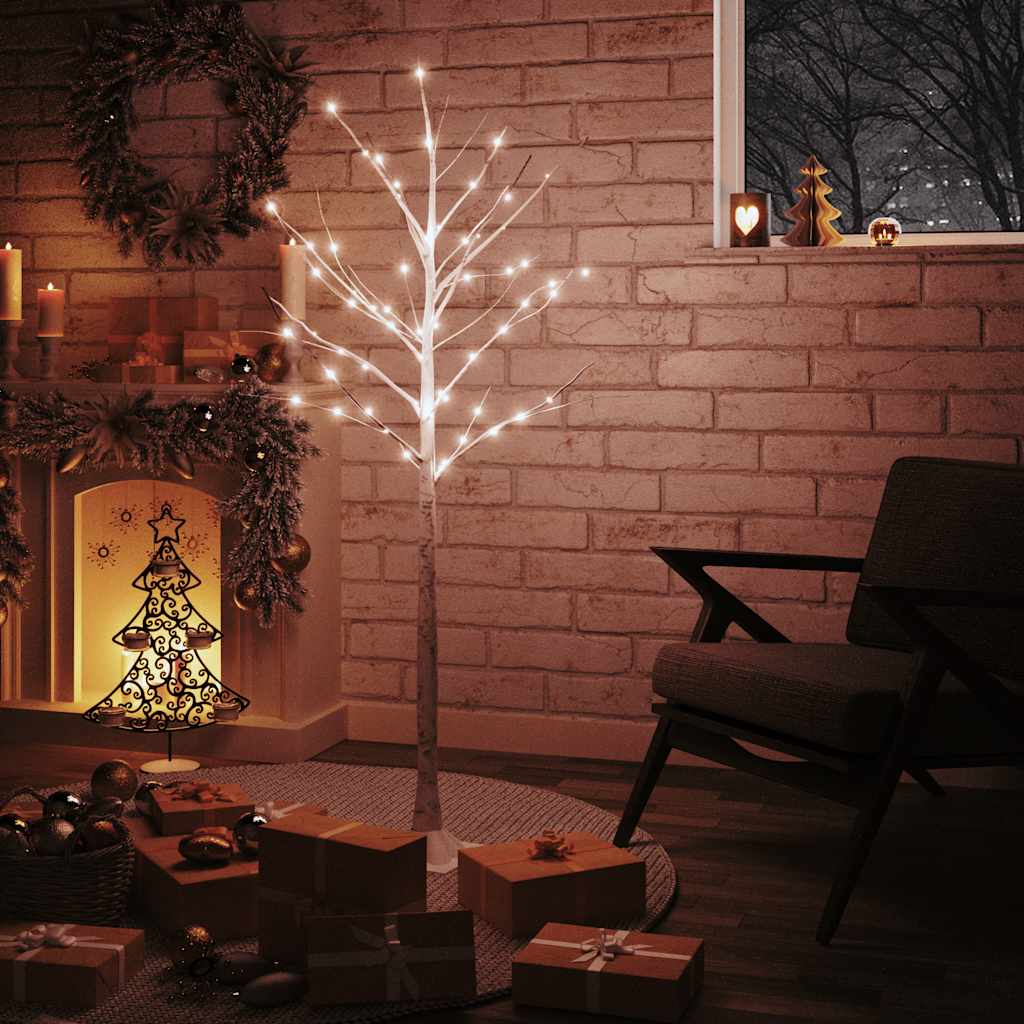VidaXL bouleau LED 72 LED blanc chaud 150 cm blanc