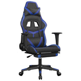 Vidaxl massage gamestoel met voetensteun kunstleer zwart en blauw