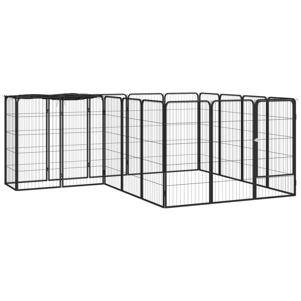 Vidaxl Dog Kennel 18 panneaux 50 x 100 cm en poudre et en acier noir