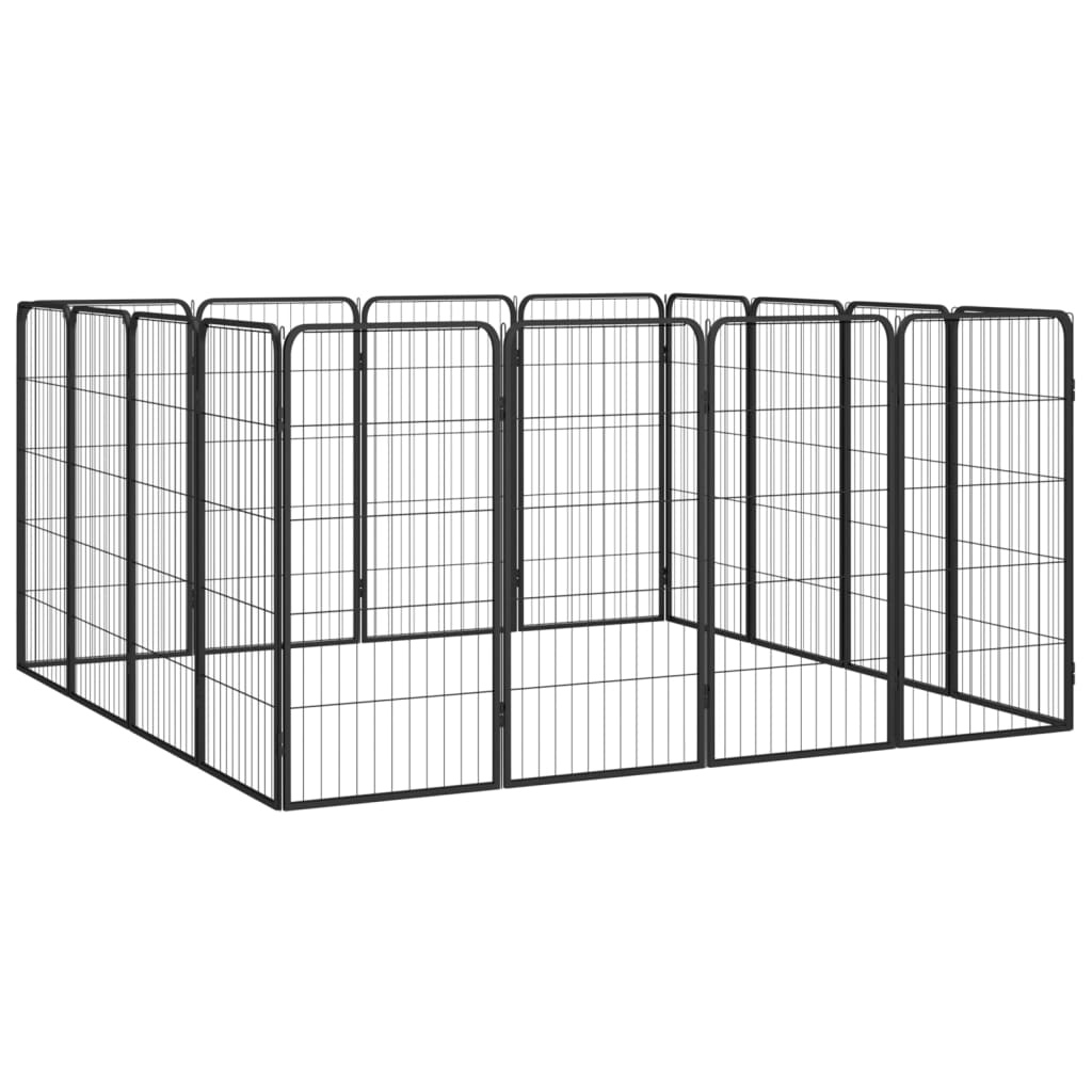 Vidaxl Dog Kennel 16 panneaux 50 x 100 cm en poudre et en acier noir