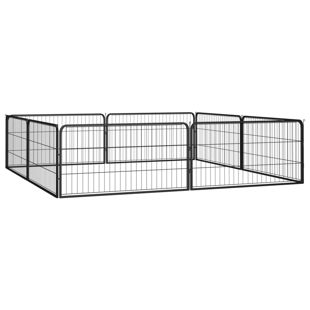 Vidaxl Kennel 8 paneles 100x50 cm en polvo -acero cubierto negro