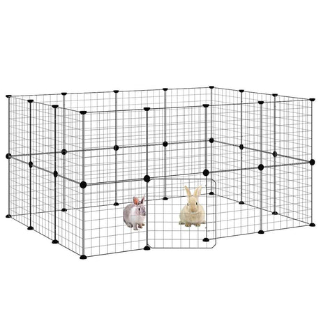 Vidaxl Petts Cage avec porte 28 panneaux 35x35 cm en acier noir