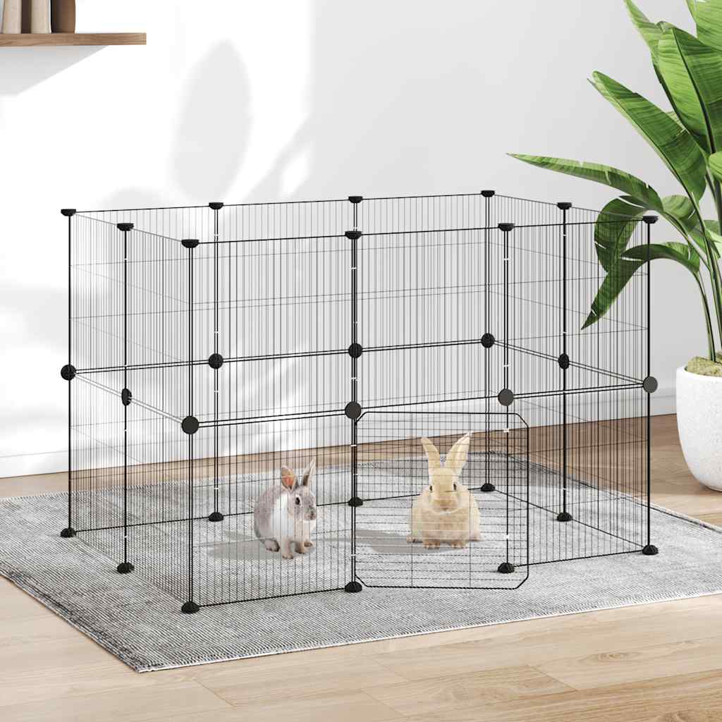 VidaXL cage pour animaux de compagnie avec porte 20 panneaux 35x35 cm acier noir