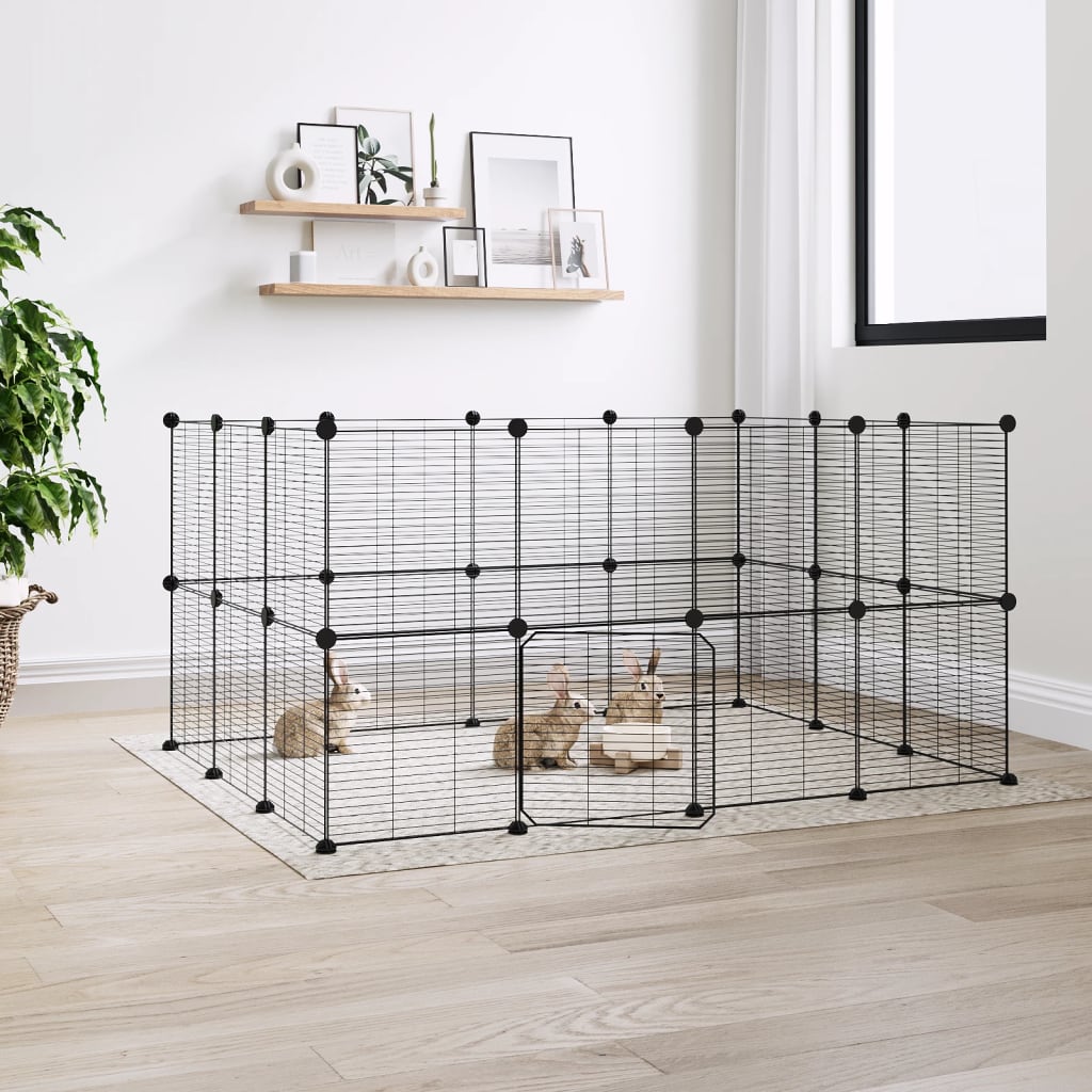 VidaXL Pets Cage With Door 28 Panels 35x35 Cm Steel Black