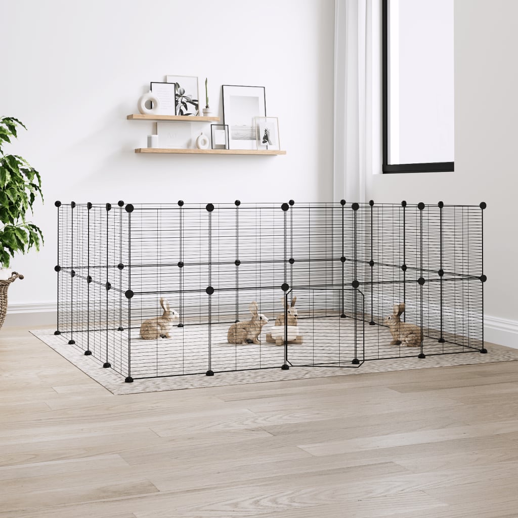 Vidaxl Petts Cage avec porte 36 panneaux 35x35 cm en acier noir