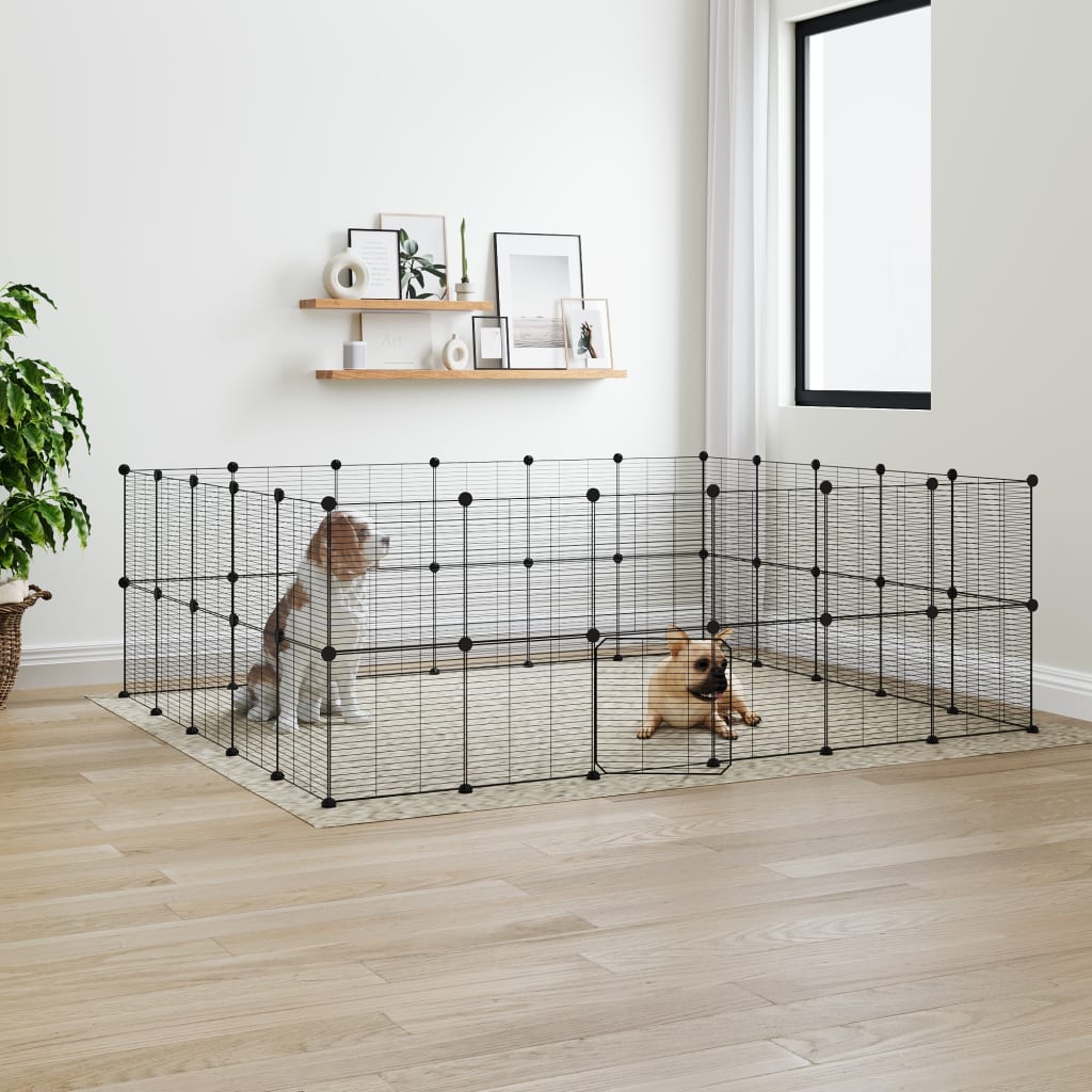 Vidaxl Pets Cage with Door 44 Panels 35x35 cm stål svart