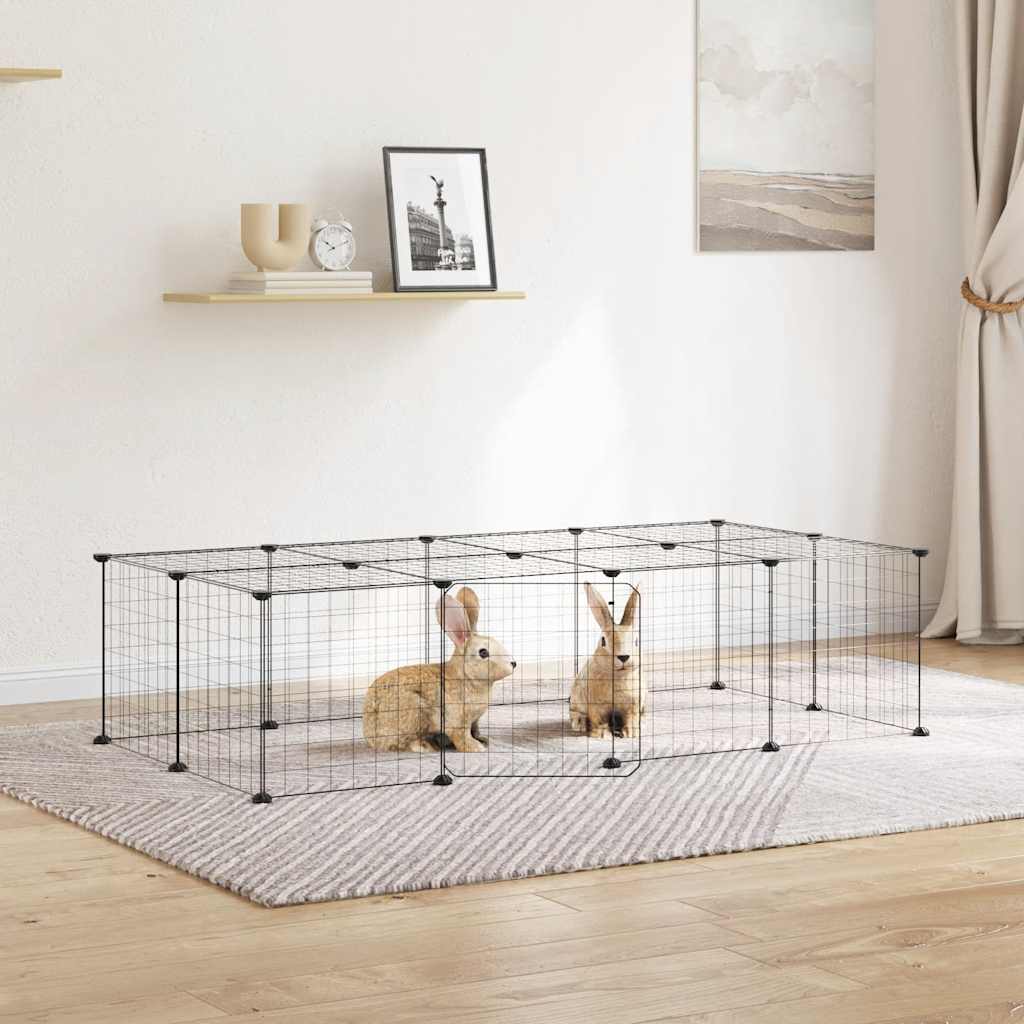 VidaXL cage pour animaux de compagnie avec porte 20 panneaux 35x35 cm acier noir