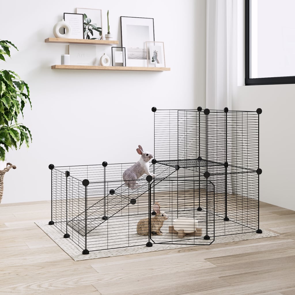 VidaXL Pets Cage With Door 20 Panels 35x35 Cm Steel Black