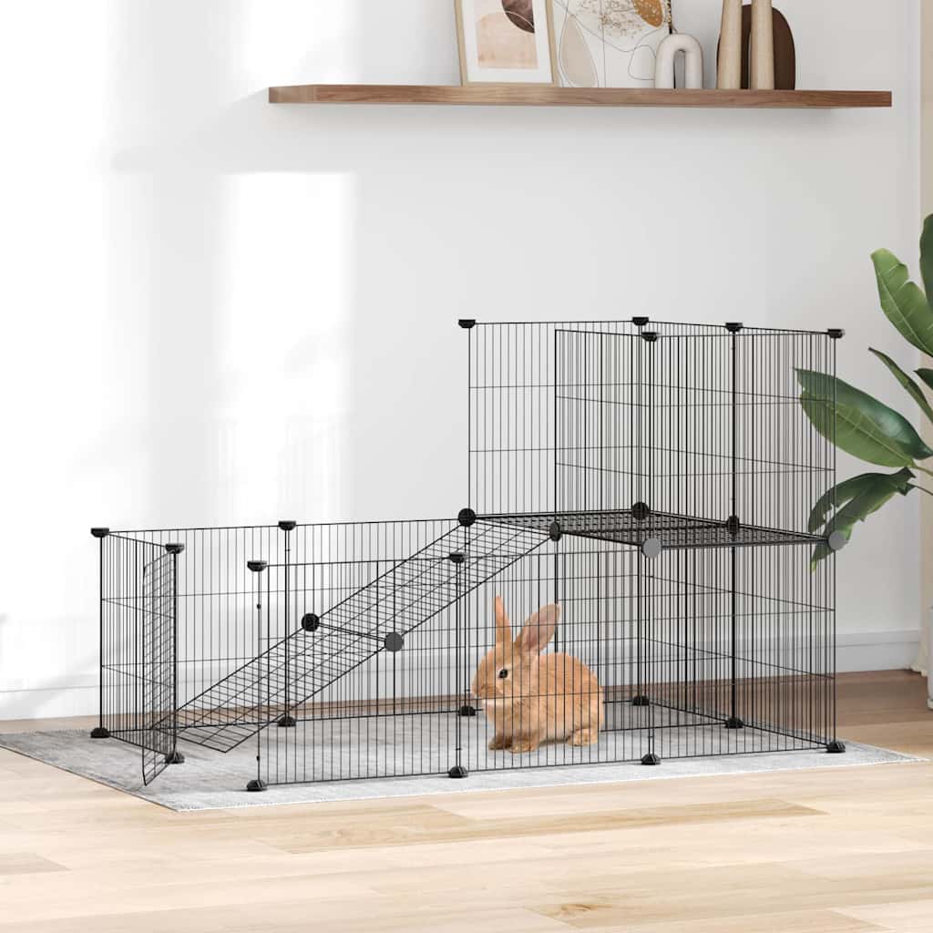 VidaXL cage pour animaux de compagnie avec porte 20 panneaux 35x35 cm acier noir