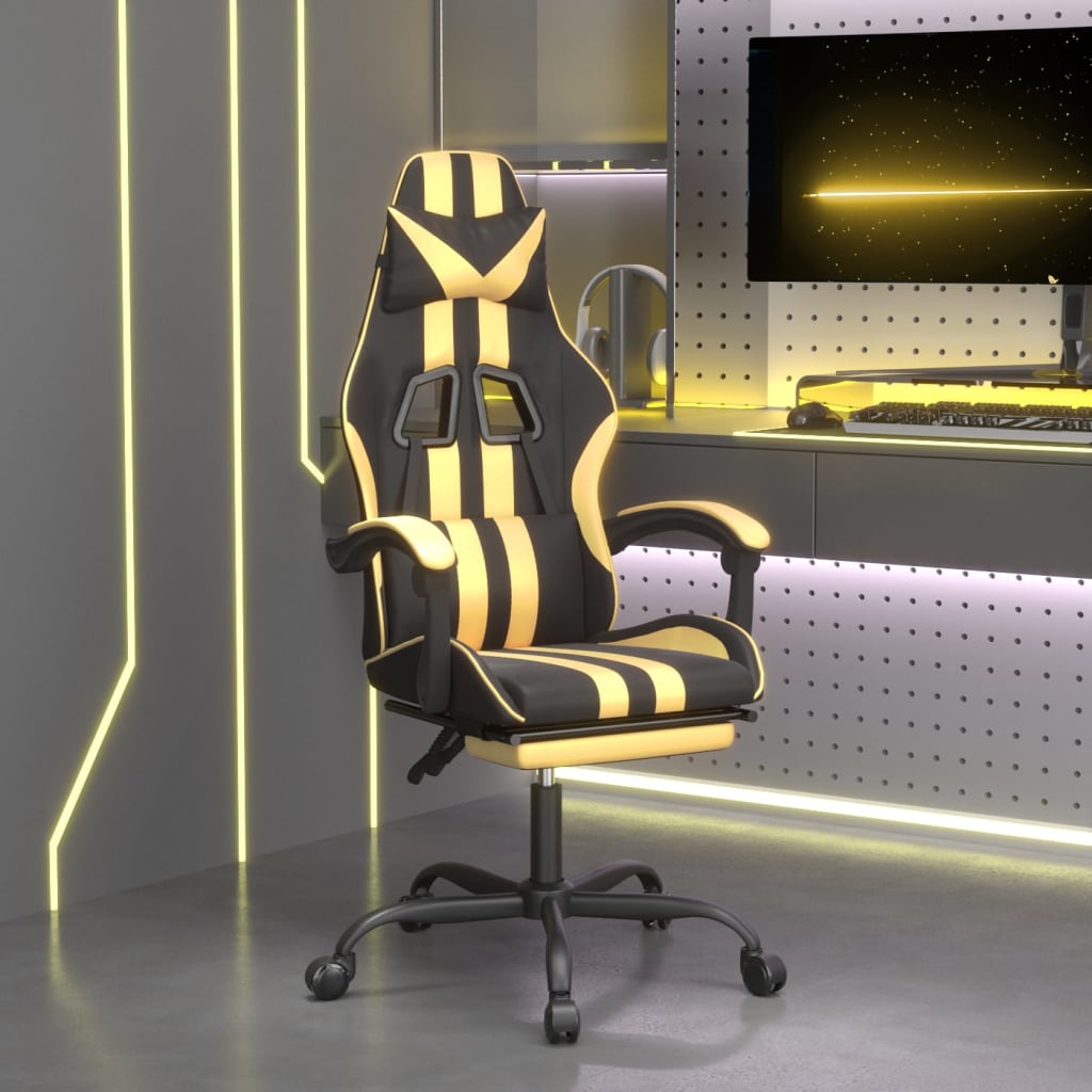 Vidaxl gamestoel draaibaar met voetensteun kunstleer zwart goud