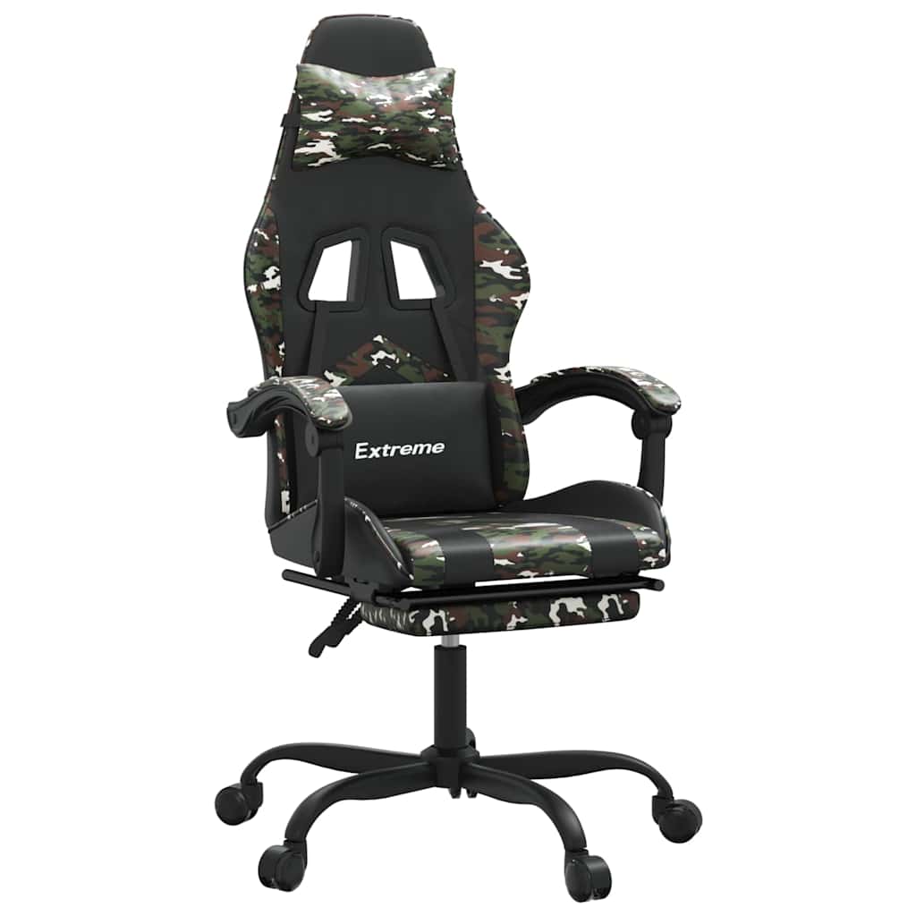 Vidaxl gamestoel draaibaar met voetensteun kunstleer zwart camouflage