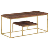 Vidaxl salontafel roestvrij staal en massief hout goudkleurig