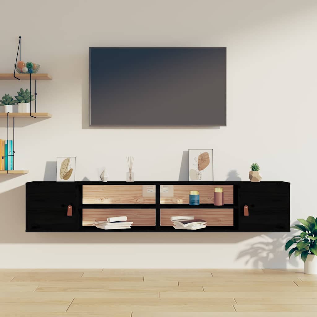 Vidaxl wandkasten 2 st 80x30x30 cm massief grenenhout zwart
