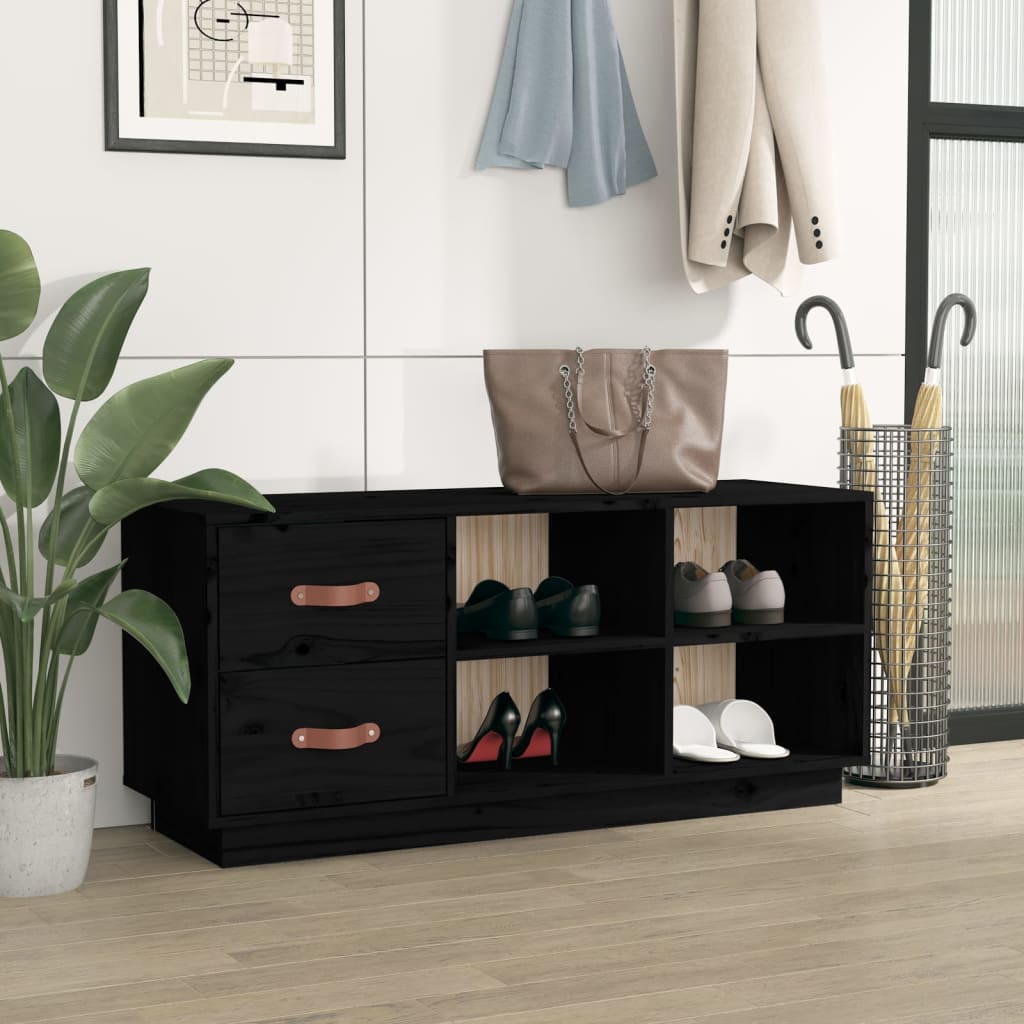 Vidaxl Shoes Bank 100x34x45 cm Pine solide noir