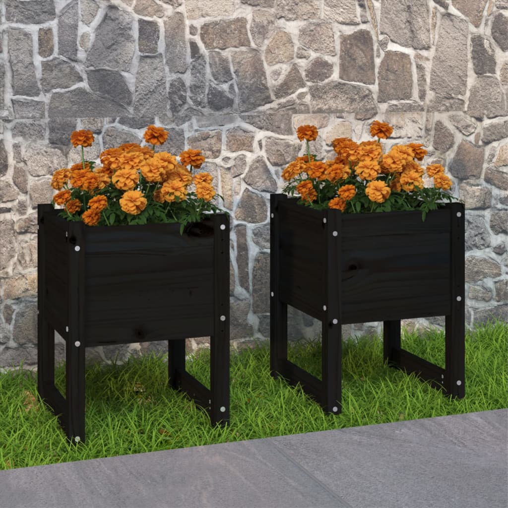 Vidaxl Planters 2 st 40x40x52.5 cm Solid pine black