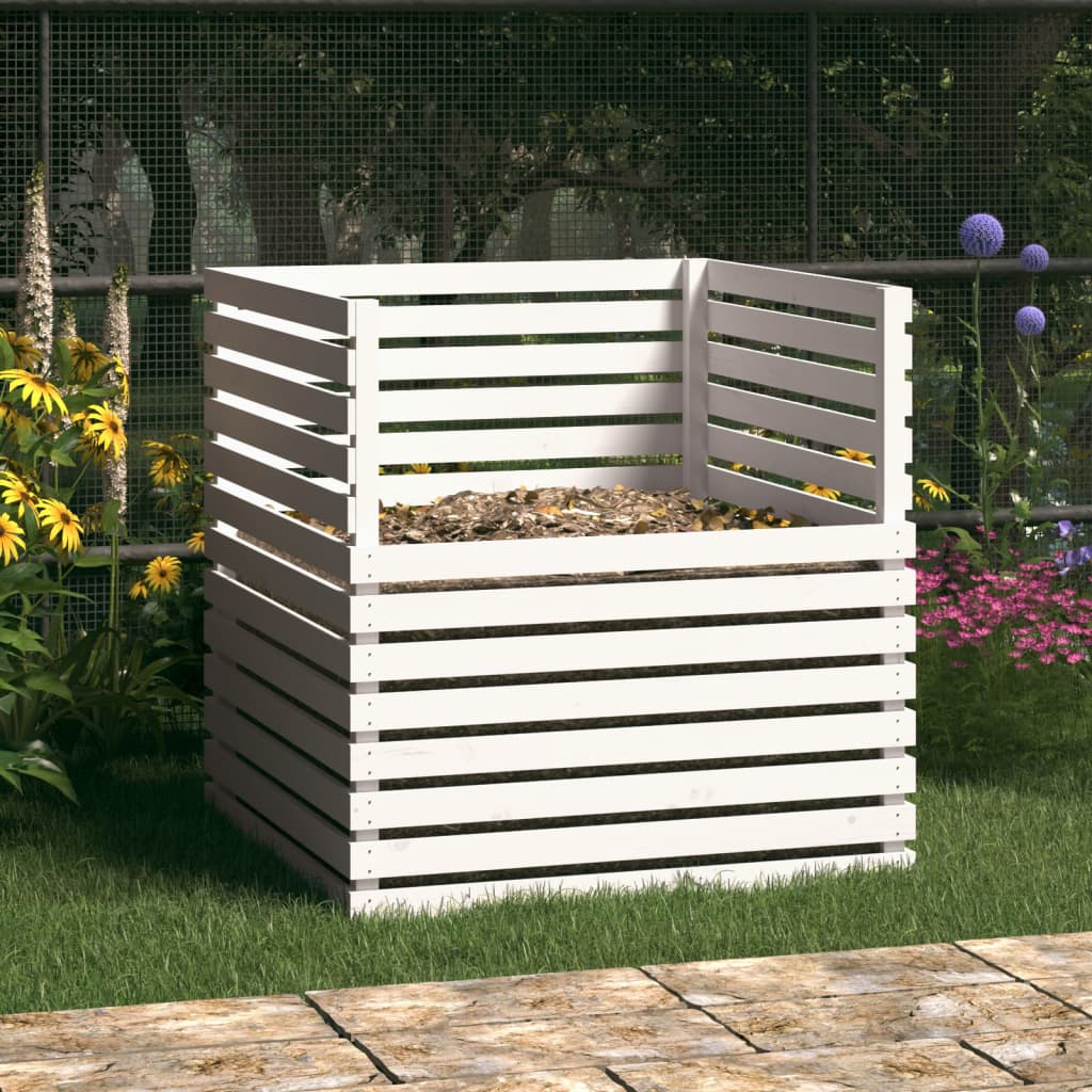 Vidaxl Compost Bin 100x100x102 cm Pino solido bianco